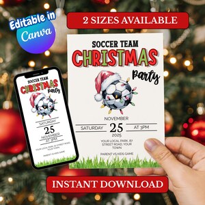 Fußball Team Weihnachtsfeier Digitale Einladung | Bearbeitbare Canva Vorlage Download