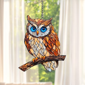 Owl Acrylic Suncatcher Window Hanging Decoration, Woodland Bird Home Decor, Nature Window Ornament, Gift for Owl Lovers