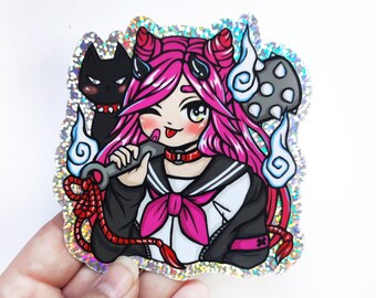 Sticker sukeban kitsune yokai demon sakura katana school girl 10 cm waterproof