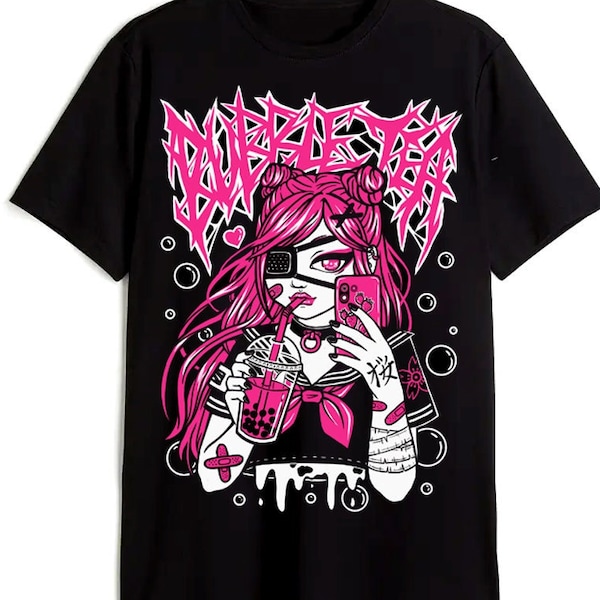 Bubble Tea Mädchen Neon pink Harajuku T shirt Manga otaku