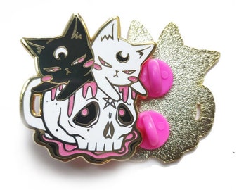 cat cup enamel pin gemini skull tea neko pin cute kawaii pink sweet pastel goth