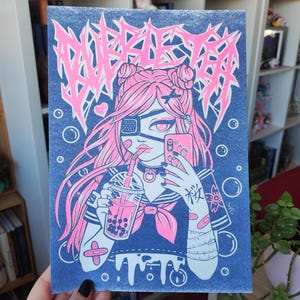 LIMITED EDITION Riso print sukeban ramen demon japanese otaku katana yokai bubble tea