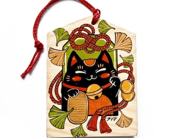 Ema plaquet maneki neko cat japanese japan wood printed Special Edition