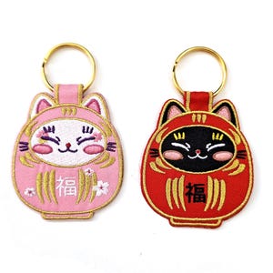 Embroidery Patch charm patches kawaii maneki neko daruma pink red Harajuku japan