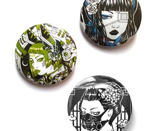 Set 3 Metalic badges chapas yokai hannya sukeban japanese