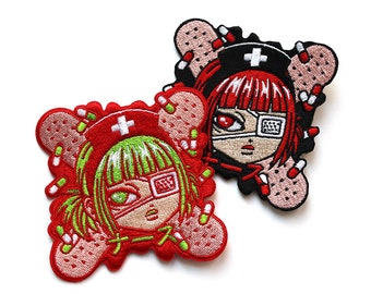Nurse Menhera patch Embroidery iron patches japanese pills goth grunge Harajuku