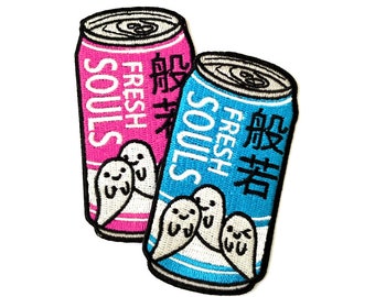 Embroidery iron Patch patches FRESH SOULS CAN japanese ghost weirdos goth grunge Harajuku