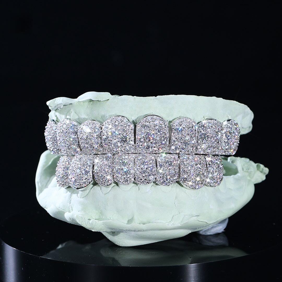 VVS Moissanite 925 Sterling Silver Diamond Grillz, 925 Silver Moissanite Grillz, 8 x 8 Moissanite Griilz, VVS Moissanite Grillz