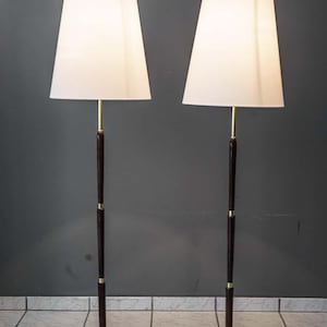 Mid-Century Modern Oak Floor Lamp: Pleated Linen Shade