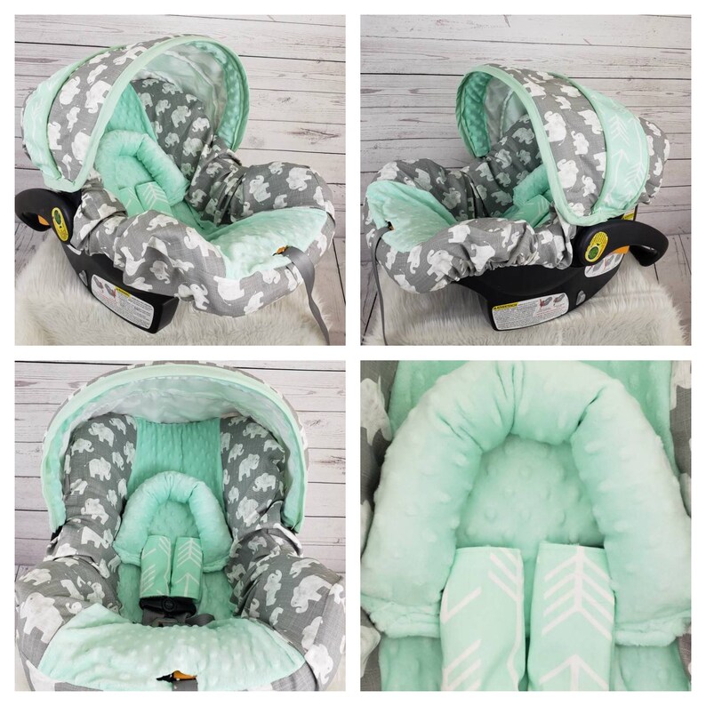 Elephants And Arrows Mint Baby Car Seat Cover Custom Order Comes With Free Strap Covers