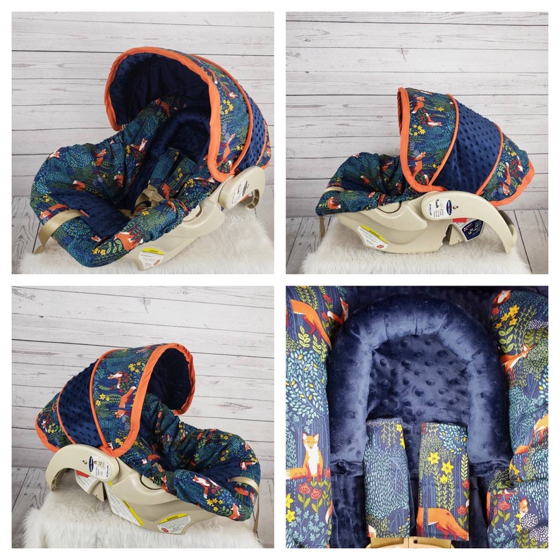 Navy Fox Infant Car Seat Cover Baby Slipcover Fo Free Reversible Strap Covers