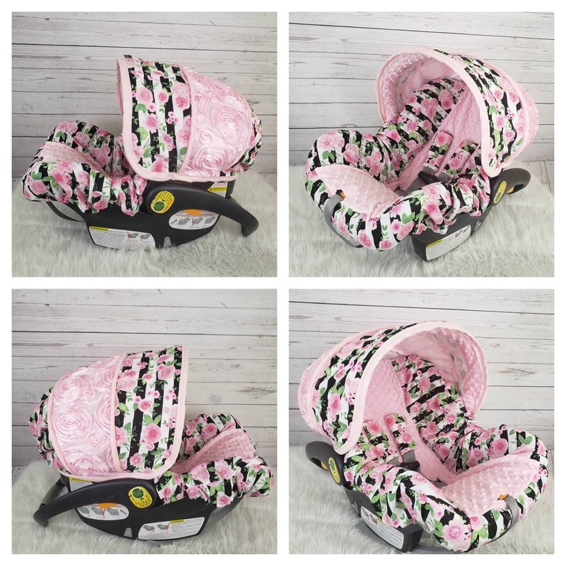 ELEPHANTS//PINK MINKY INFANT CAR SEAT SLIP COVER Graco fit-custom sizes available