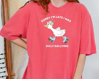 Funny Goose Graphic T-Shirt: Sorry I'm Late - Comfort Colors Retro Tee