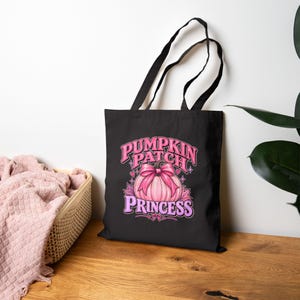 Sac fourre-tout Princesse Champ de Citrouilles | Motif citrouille d'automne, nœud rose