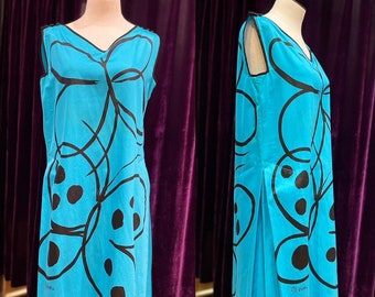 1960s Vera Neumann Blue Butterfly Shift Dress