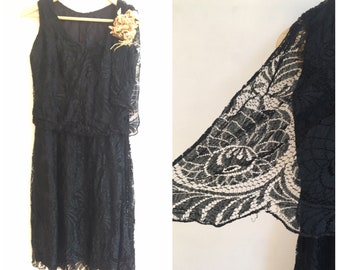 1920s Black Lace Flapper Dress