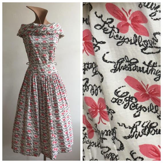 1950s Cotton Butterfly Print Dress, size Medium