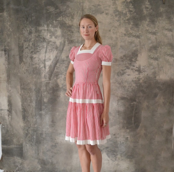 1940s Candy Stripe Sheer Cotton Dress size S