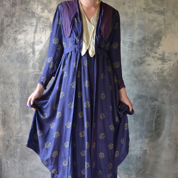 Reserved: Yan Xu. Victorian Purple Print Silk Dress