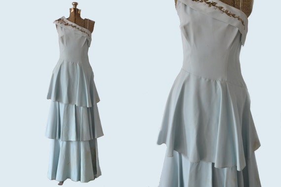 1950s Tiered Blue Party Dress