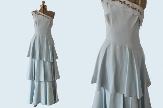 1950s Tiered Blue Party Dress - image 1