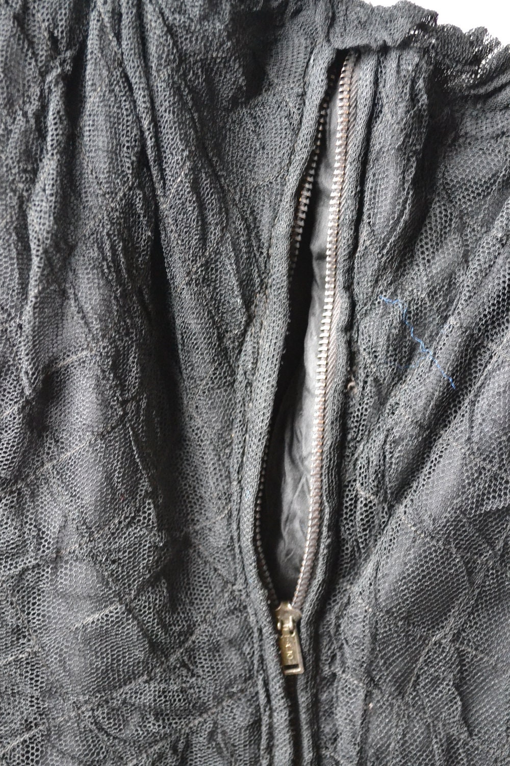 Vintage 1940s Black Printed Tulle Maxi Dress