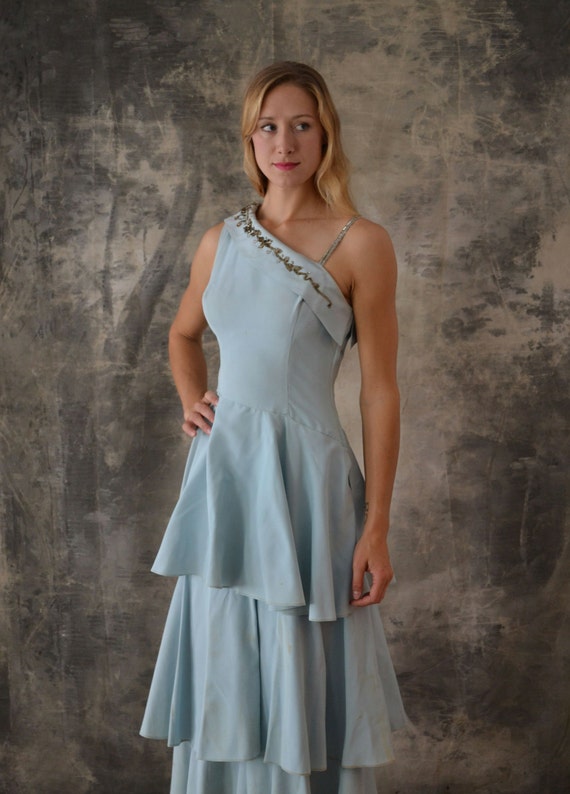 1950s Tiered Blue Party Dress - image 2