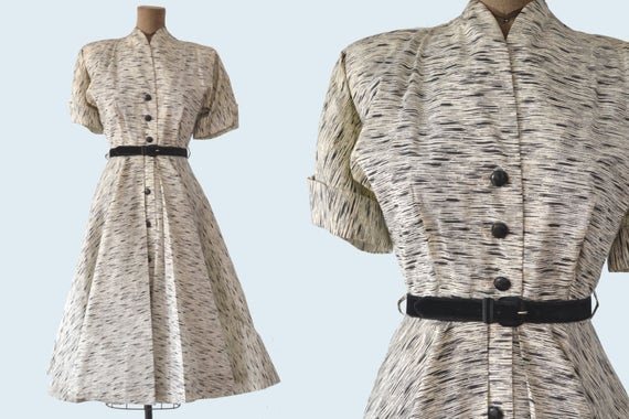 1950s Black and White Satin Dress size S