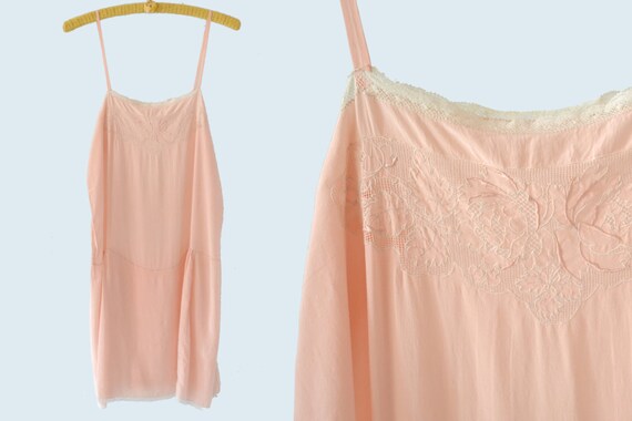1940s Pink Silk Romper Slip size M