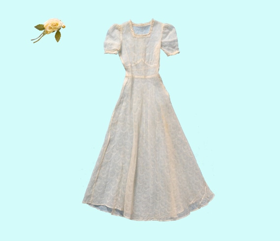 1940s Sheer White Georgette Dress Size XS