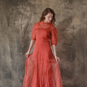 ON HOLD For Cecilia 1930s Red Linen Dress size XS