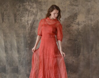 ON HOLD For Cecilia 1930s Red Linen Dress size XS