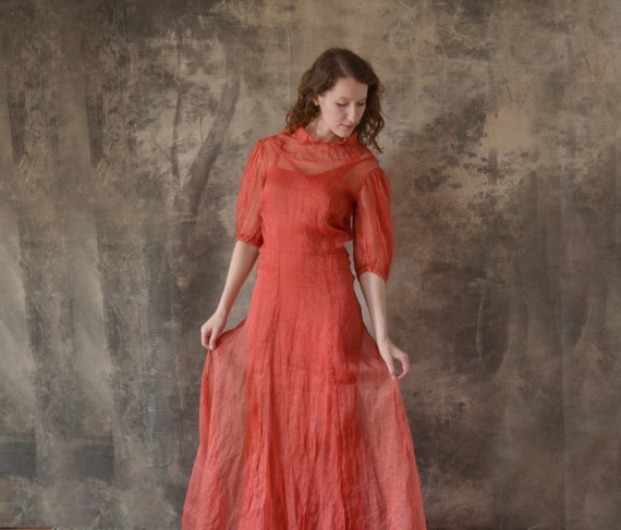 ON HOLD For Cecilia 1930s Red Linen Dress size XS