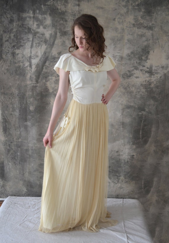 1940s Wedding Gown Satin and Netting size S