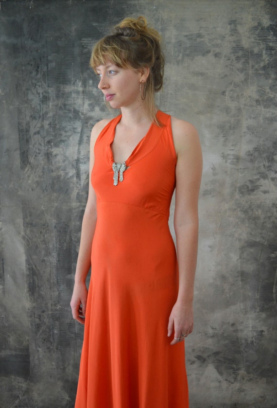1920s Tangerine Silk Evening Dress - image 2