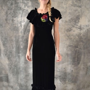 1930s Black Velvet Bias Cut Dress