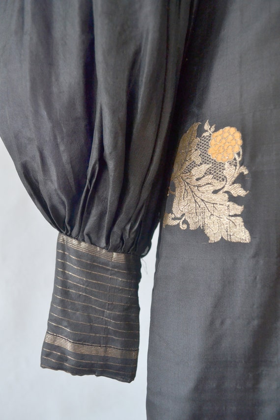 1960s Carrie Naylor Black Silk and Gold Dress size M/L View 4