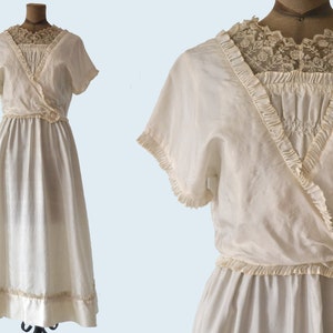 Edwardian White Silk Dress size S image 1