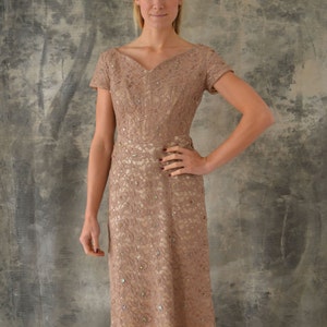 1950s Taupe Lace Cocktail Dress