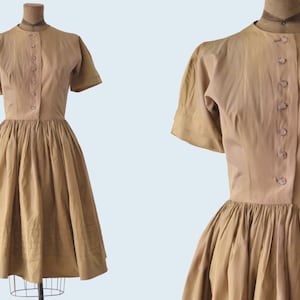1950er Jahren gold Satin-Kleid Größe XS