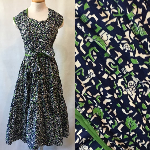1940's Cotton Print Halter Dress, hand made, size
