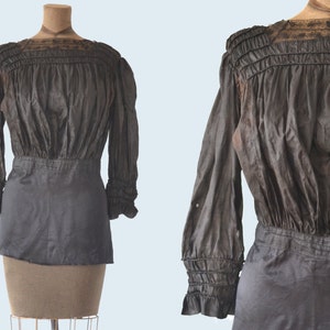 Victorian Black Silk Blouse size S