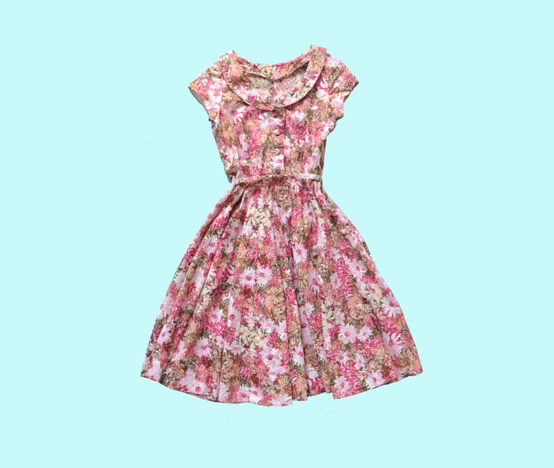 1950s Pink Floral Dress Size S - Etsy