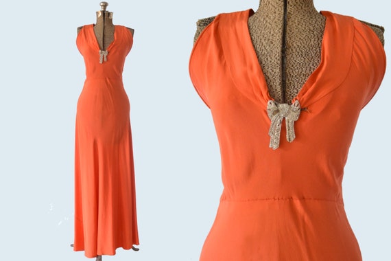 1920s Tangerine Silk Evening Dress - image 1