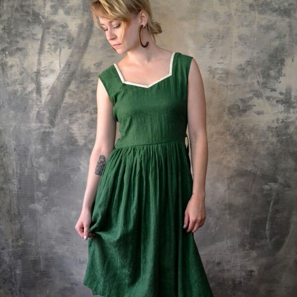 1940s Forest Green Silk Dress