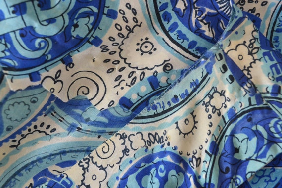 1950s Blue Silk Print Dress size XS - image 5