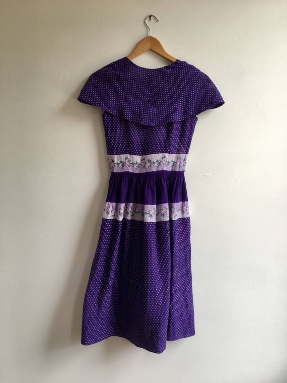 1950s Violet Cotton Voile Summer Dress, size small - image 3