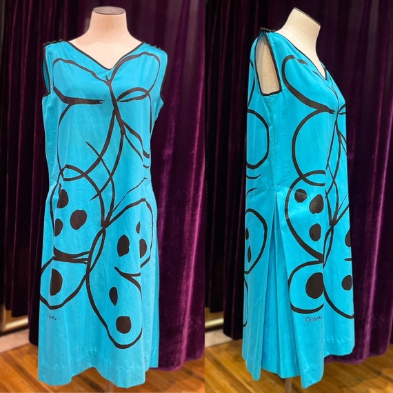 1960s Vera Neumann Blue Butterfly Shift Dress