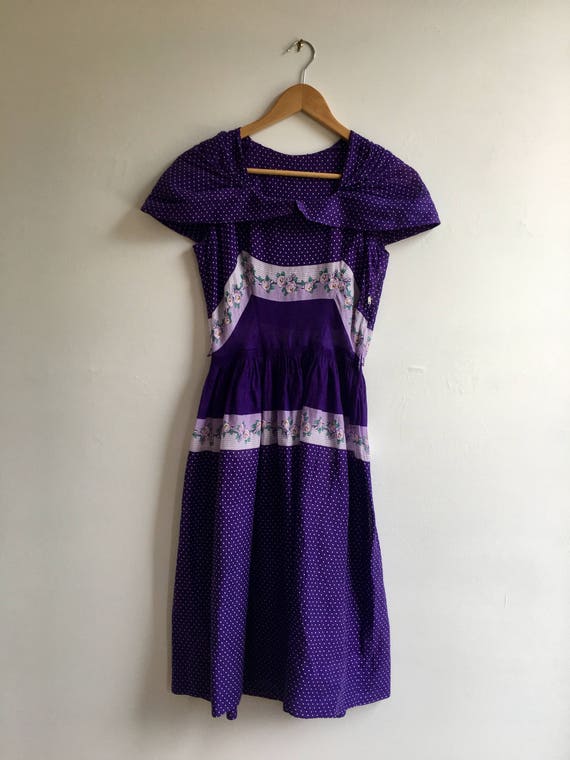 1950s Violet Cotton Voile Summer Dress, size small - image 2