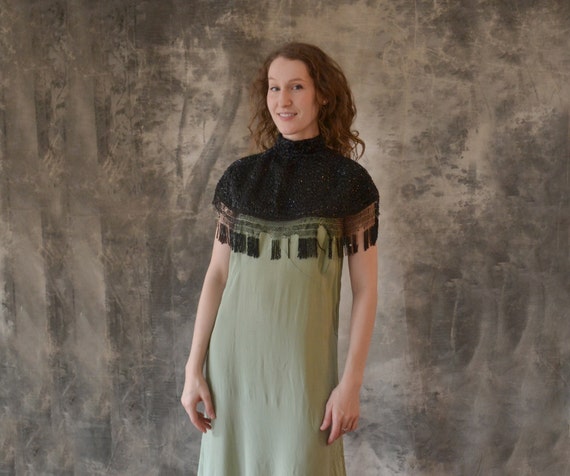 Edwardian Black Beaded Collar Shawl